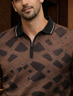 Force Solid Men Zip Neck Brown T-Shirt