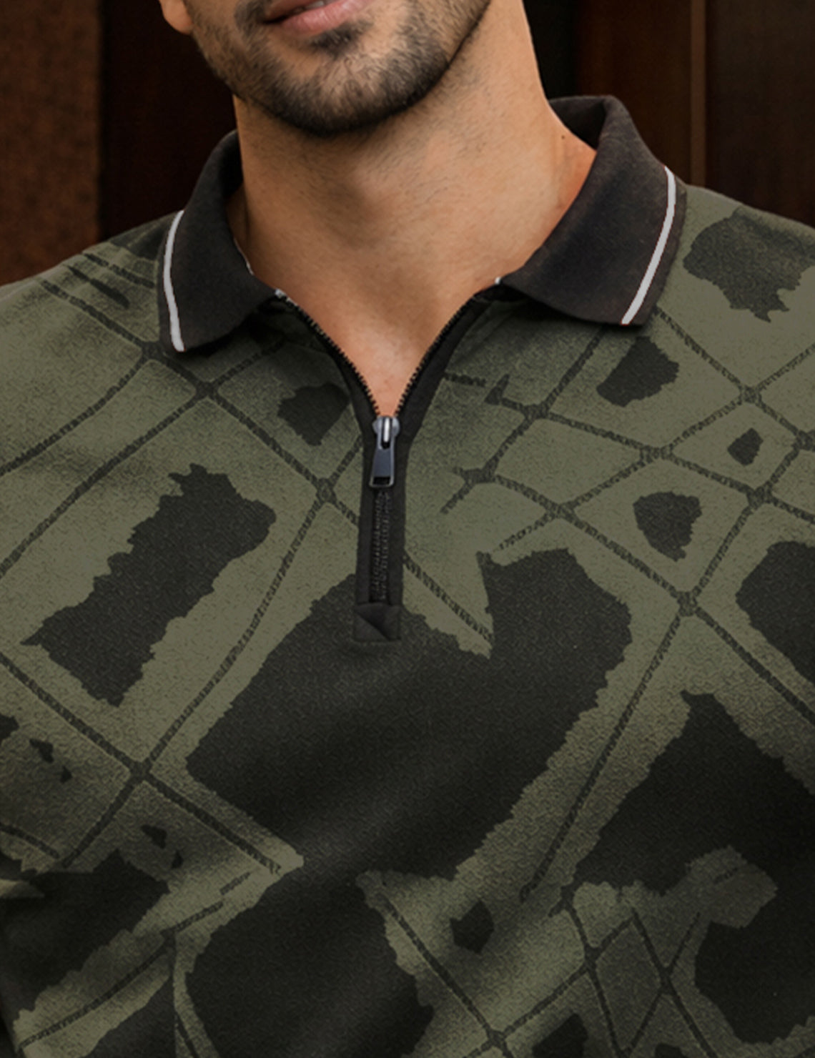 Force Solid Men Zip Neck Green T-Shirt