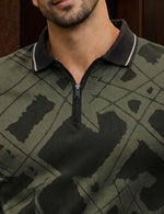 Force Solid Men Zip Neck Green T-Shirt