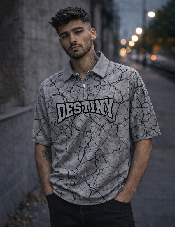 Force Printed Men Zip Neck Grey T-Shirt