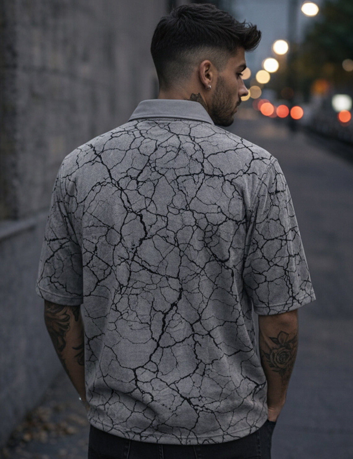 Force Printed Men Zip Neck Grey T-Shirt