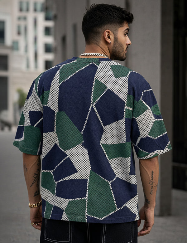 Force Self Design Men Round Neck Green, Multicolor T-Shirt