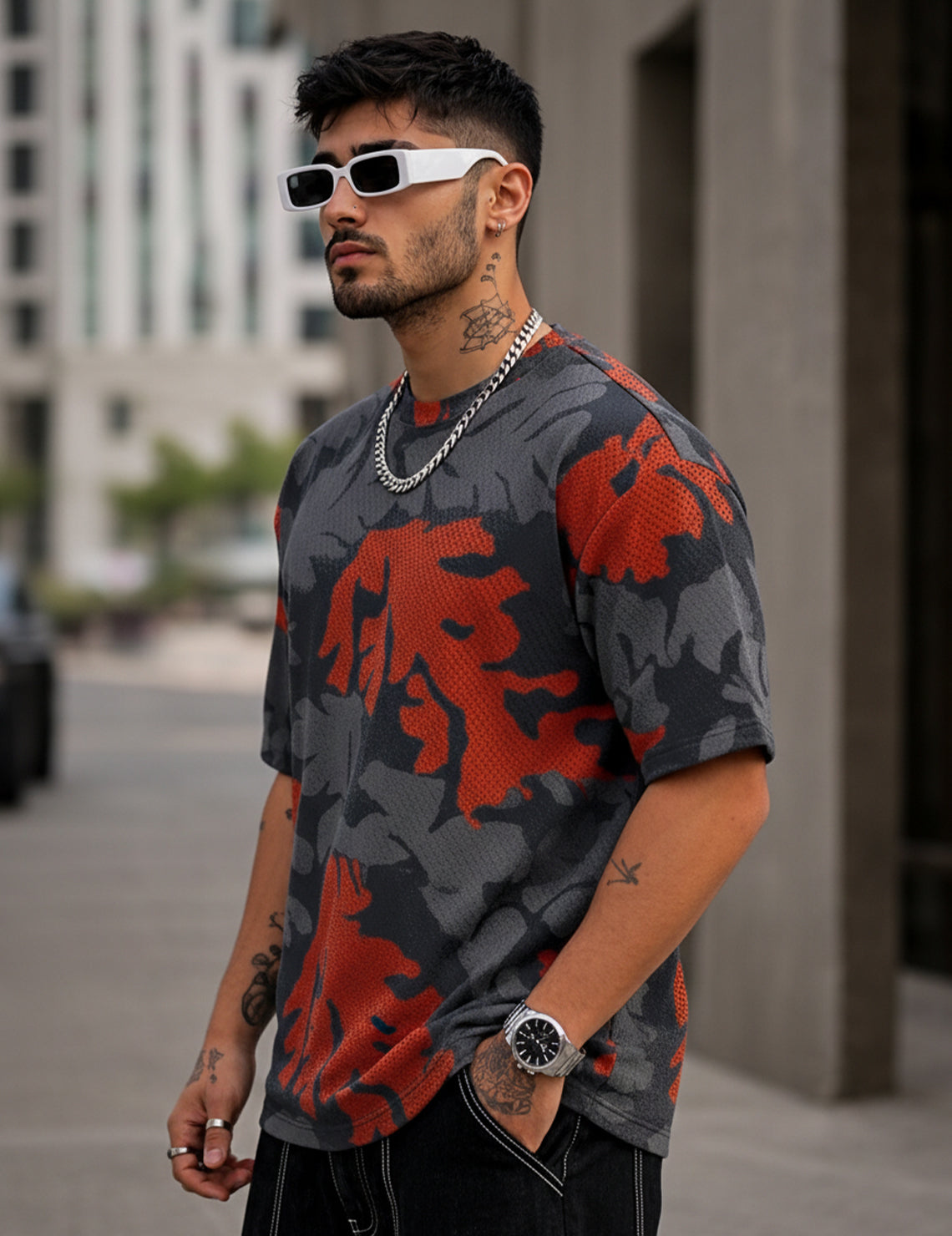 Force Self Design Men Round Neck Multicolor T-Shirt