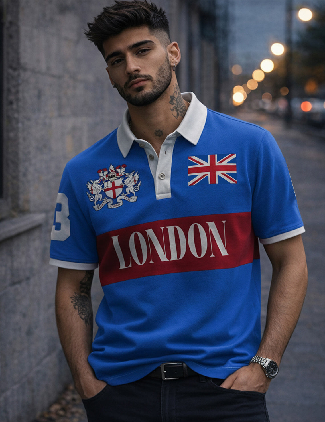 Force Printed Men Polo Neck Dark Blue T-Shirt