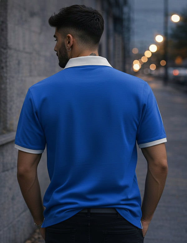 Force Printed Men Polo Neck Dark Blue T-Shirt