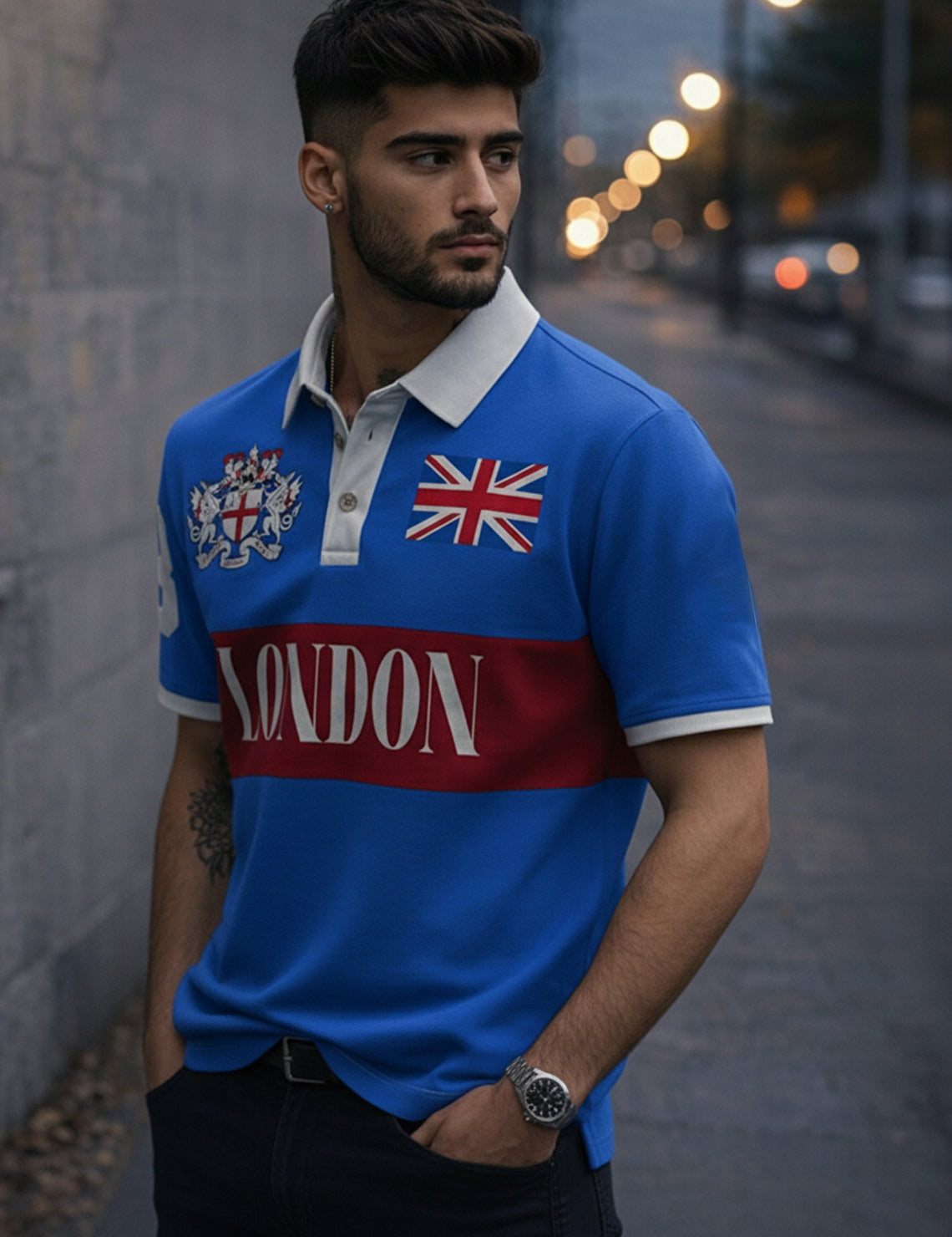 Force Printed Men Polo Neck Dark Blue T-Shirt