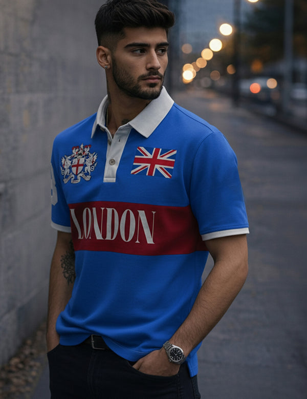 Force Printed Men Polo Neck Dark Blue T-Shirt