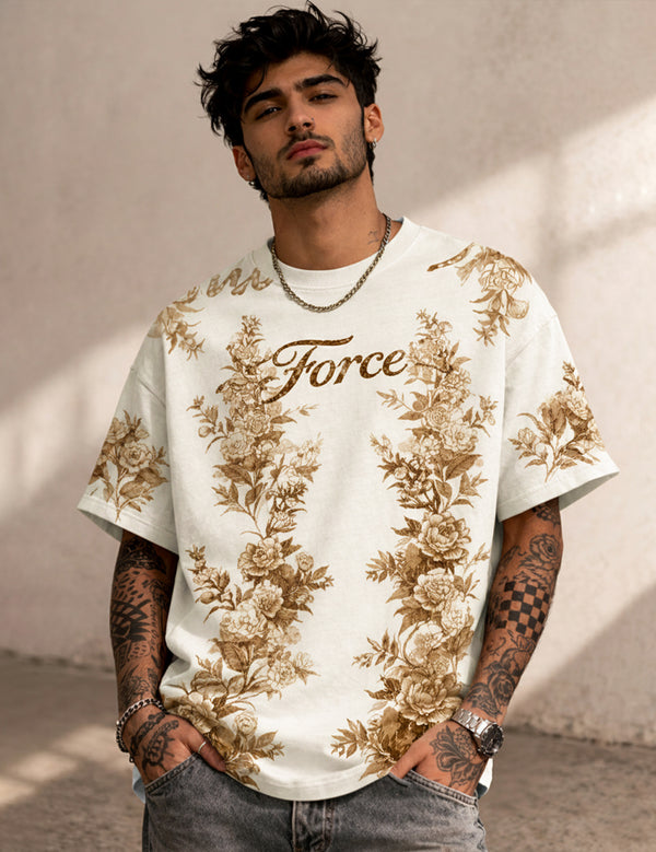 Force Printed Men Round Neck Beige T-Shirt