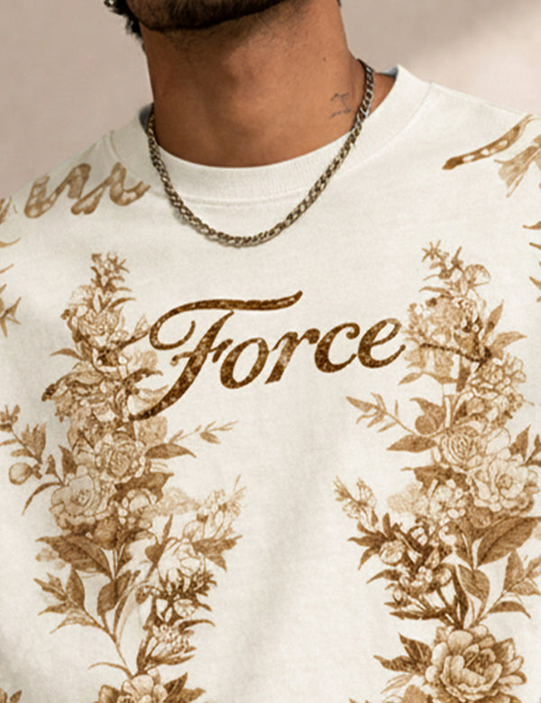 Force Printed Men Round Neck Beige T-Shirt
