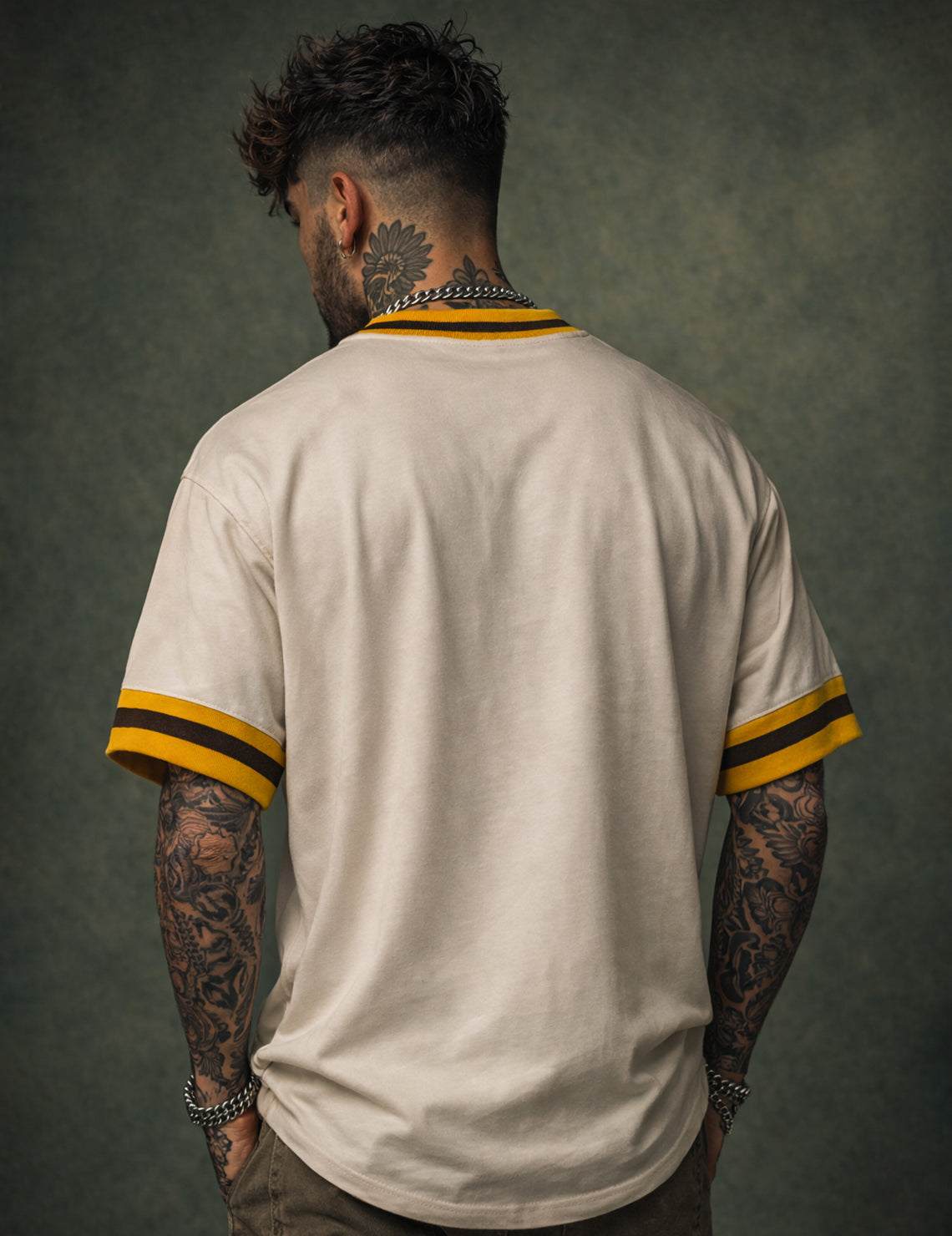 Force Printed Men V Neck Beige T-Shirt