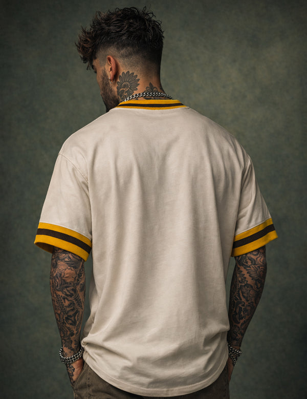 Force Printed Men V Neck Beige T-Shirt