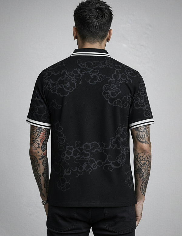 Force Printed Men Zip Neck Black T-Shirt