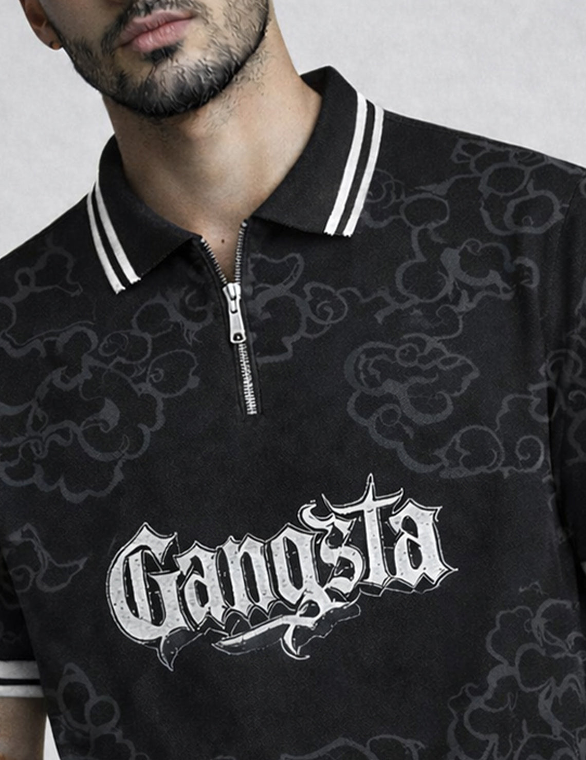 Force Printed Men Zip Neck Black T-Shirt