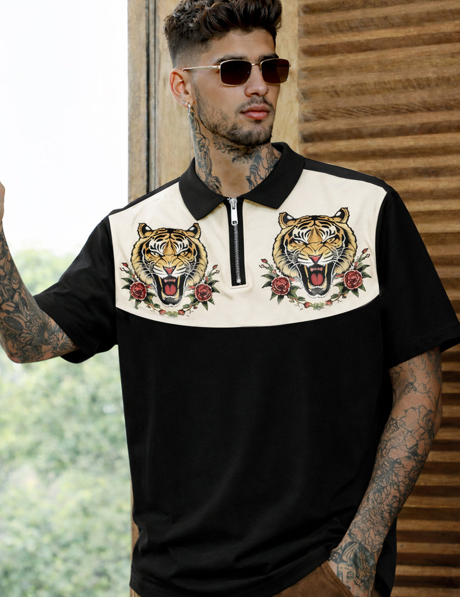 Force Printed Men Zip Neck Multicolor T-Shirt