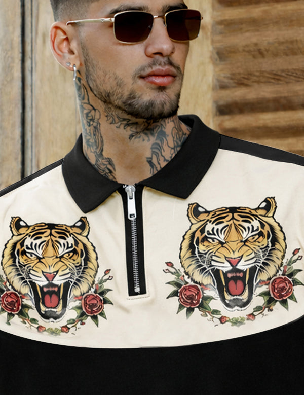 Force Printed Men Zip Neck Multicolor T-Shirt