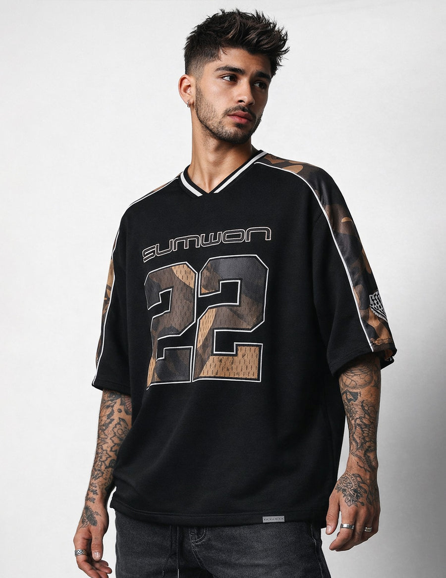 Force Printed Men V Neck Black T-Shirt