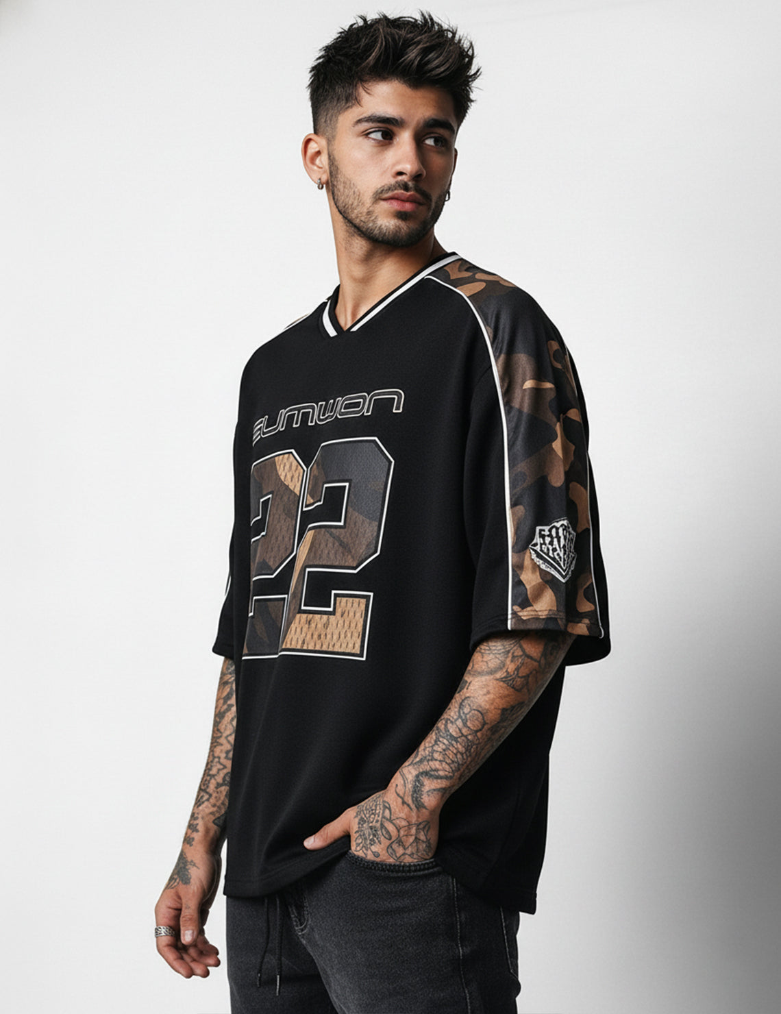 Force Printed Men V Neck Black T-Shirt