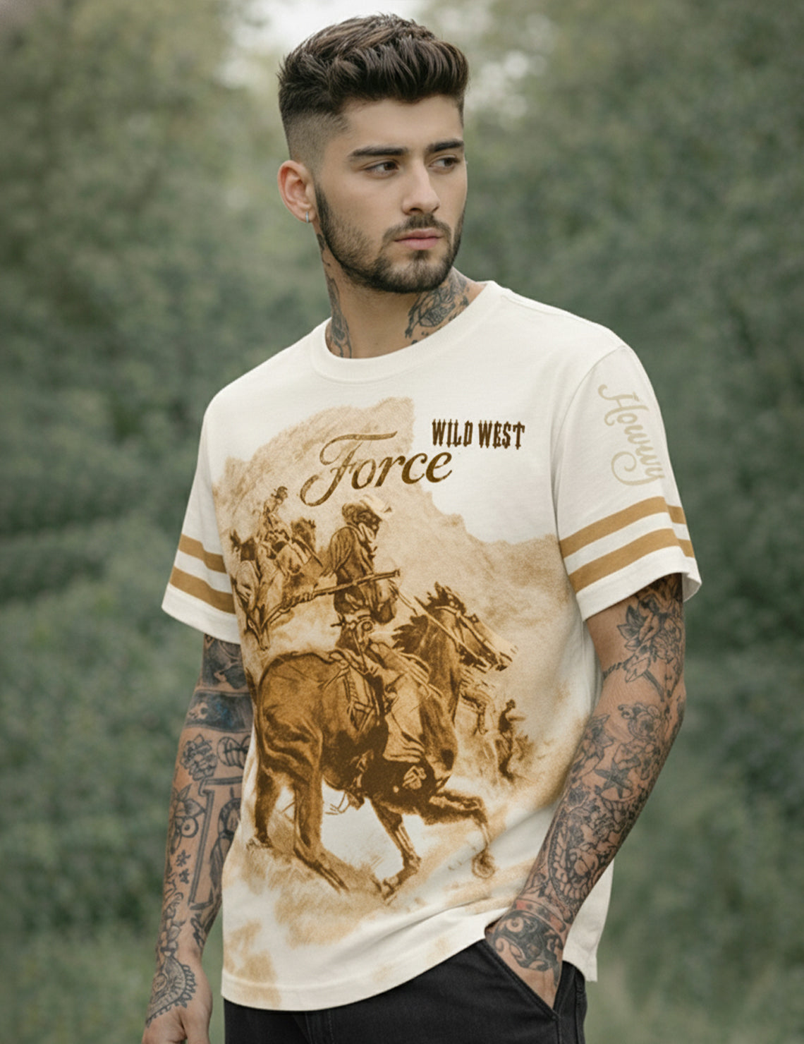 Force Printed Men Round Neck Off-White T-Shirt