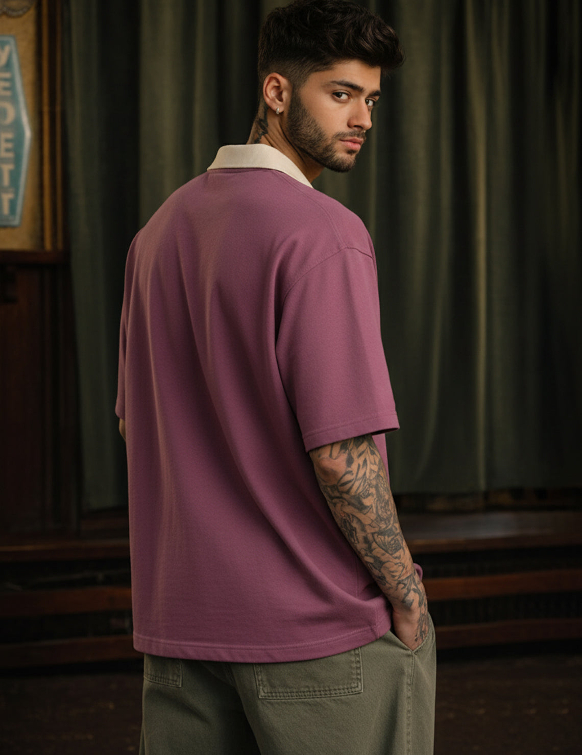 Force Printed Men Zip Neck Pink T-Shirt