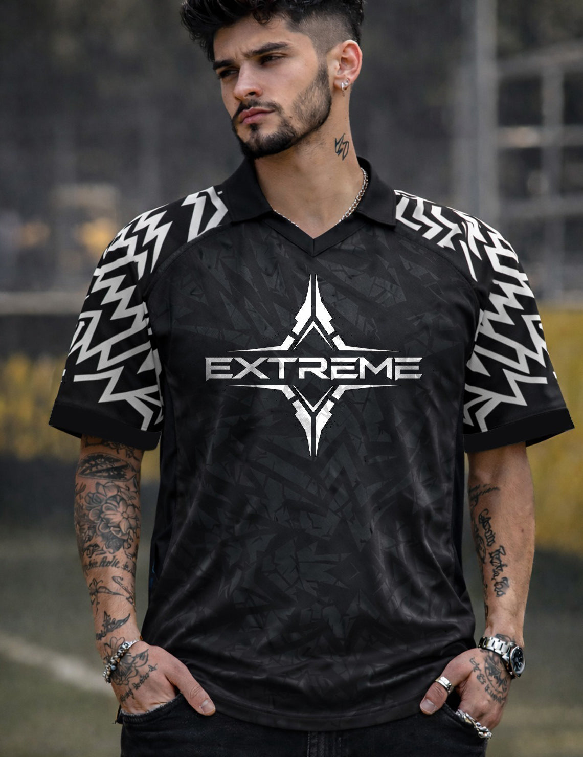 Force Printed Men Polo Neck Black T-Shirt