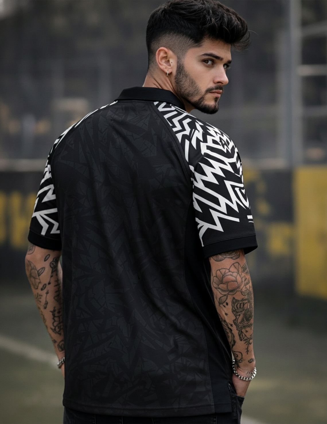 Force Printed Men Polo Neck Black T-Shirt