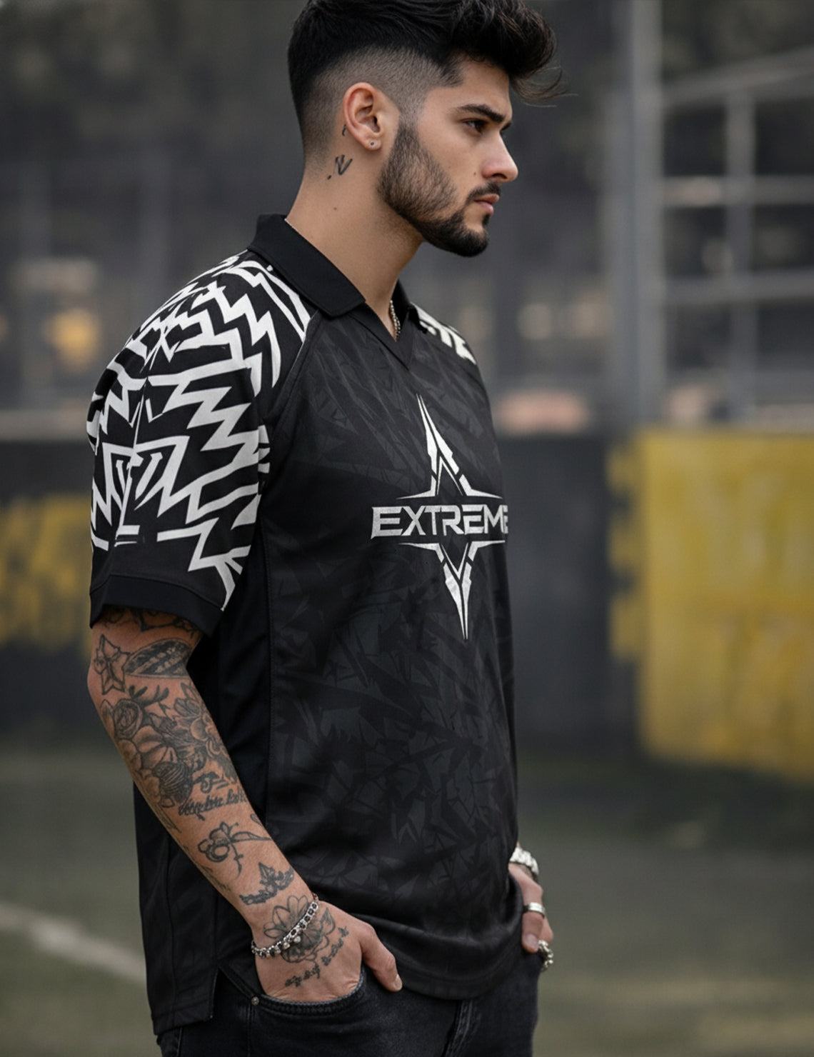 Force Printed Men Polo Neck Black T-Shirt