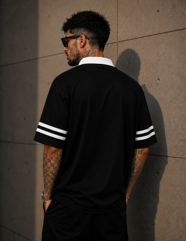 Force Printed Men Zip Neck Black T-Shirt