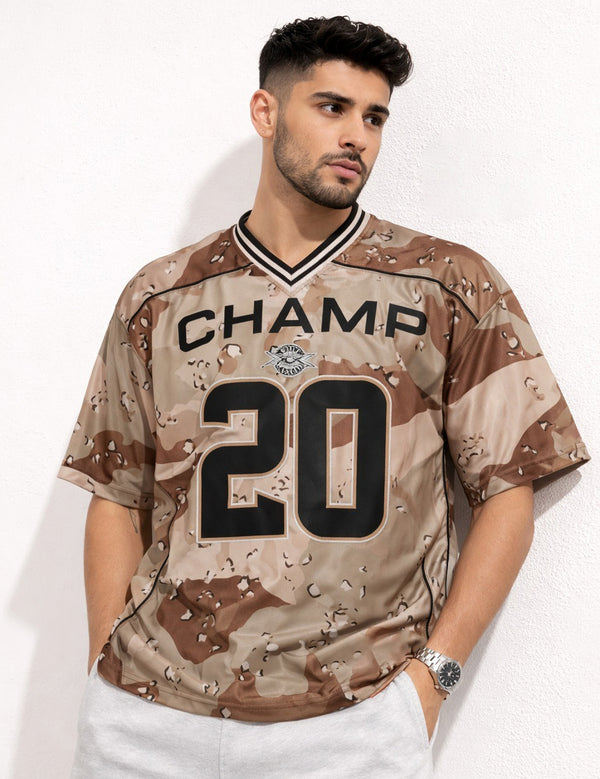 Force Printed Men V Neck Beige T-Shirt