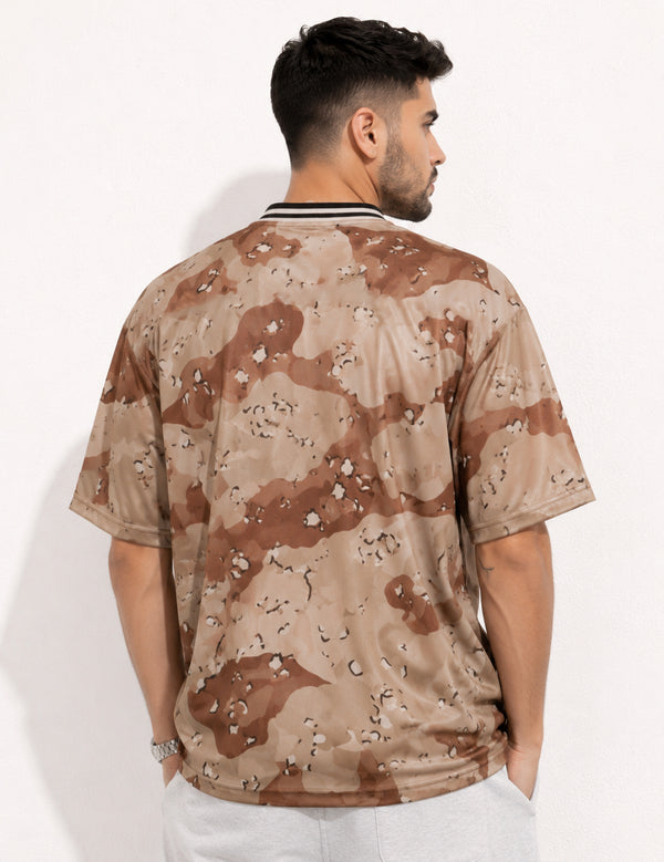 Force Printed Men V Neck Beige T-Shirt