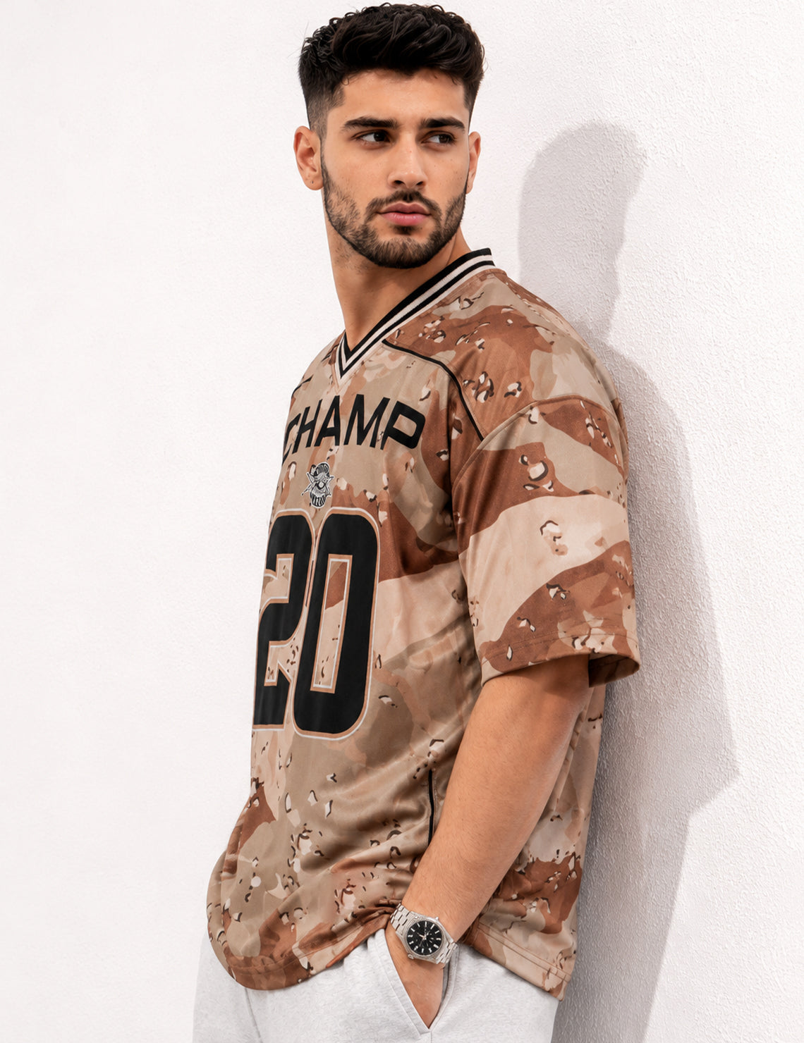 Force Printed Men V Neck Beige T-Shirt