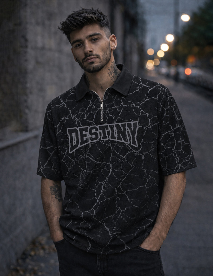 Force Printed Men Zip Neck Black T-Shirt
