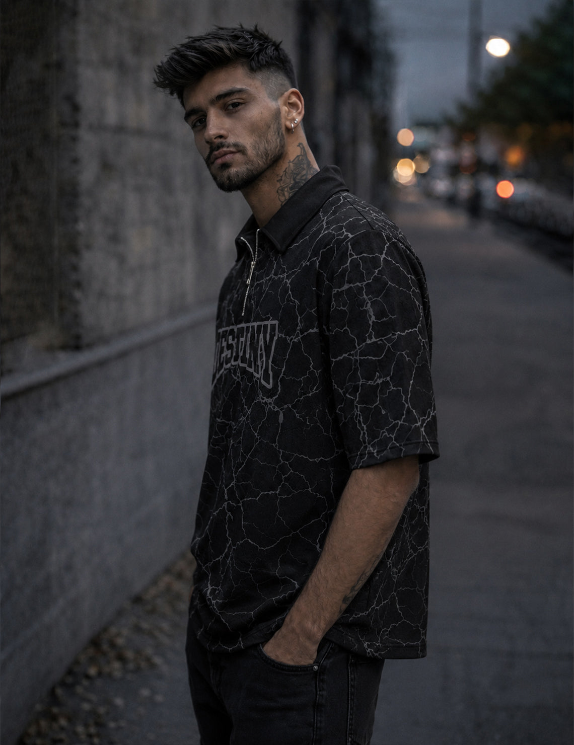 Force Printed Men Zip Neck Black T-Shirt