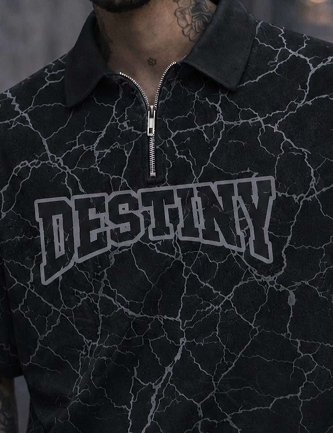 Force Printed Men Zip Neck Black T-Shirt