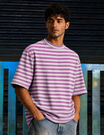 Force Striped Men Round Neck Pink T-Shirt