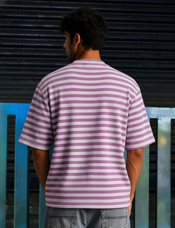 Force Striped Men Round Neck Pink T-Shirt