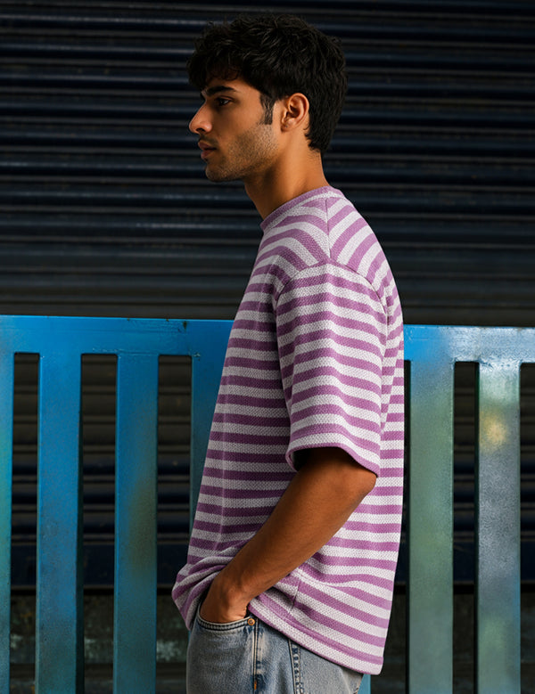 Force Striped Men Round Neck Pink T-Shirt