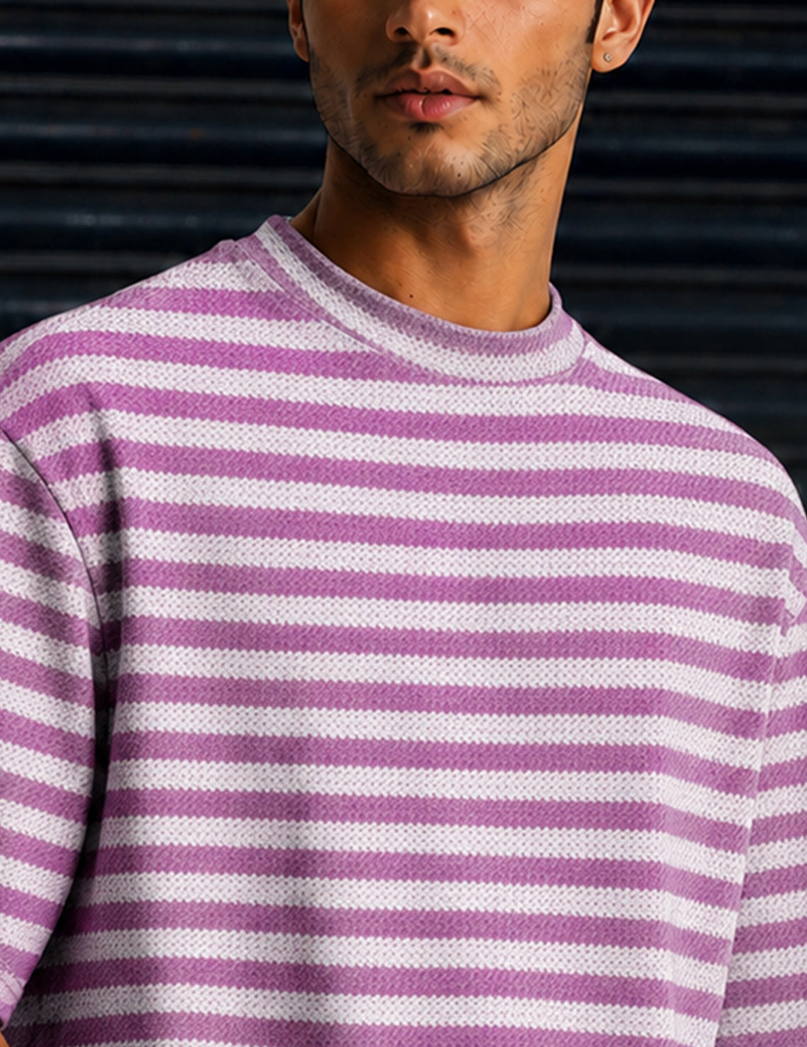 Force Striped Men Round Neck Pink T-Shirt