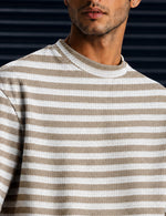 Force Striped Men Round Neck Brown T-Shirt