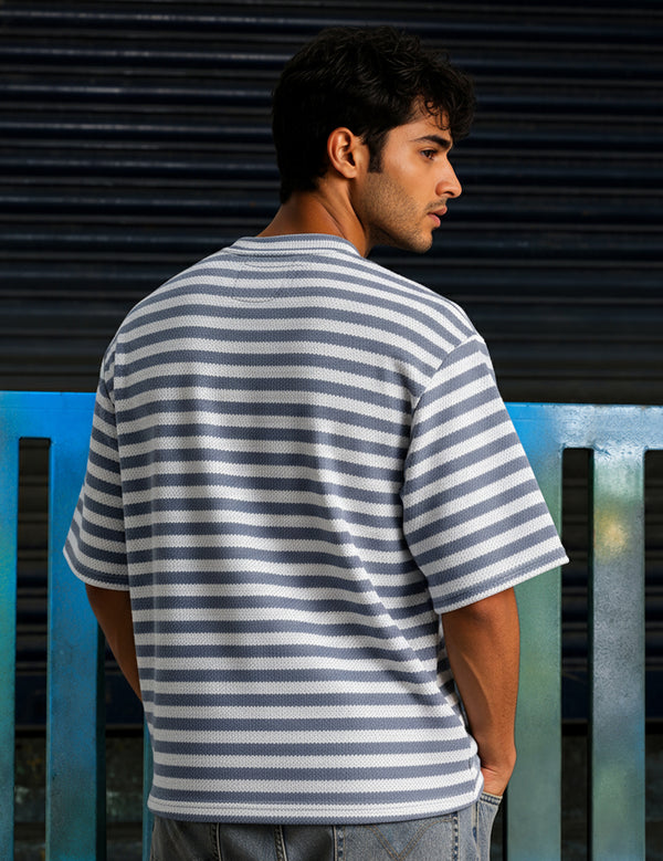 Force Striped Men Round Neck Grey T-Shirt