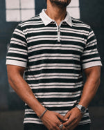 Force Striped Men Polo Neck Dark Green T-Shirt