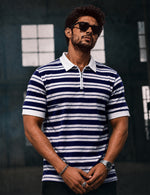 Force Striped Men Polo Neck Purple T-Shirt