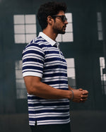 Force Striped Men Polo Neck Purple T-Shirt