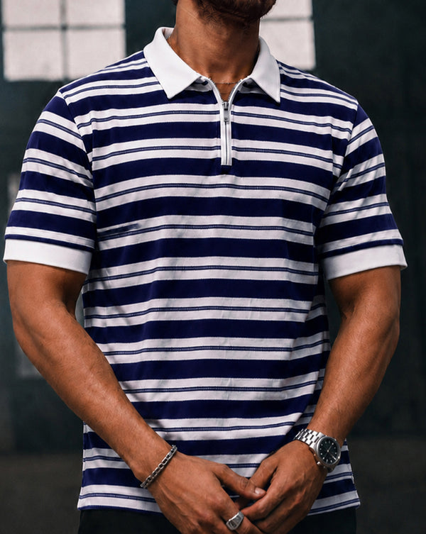 Force Striped Men Polo Neck Purple T-Shirt