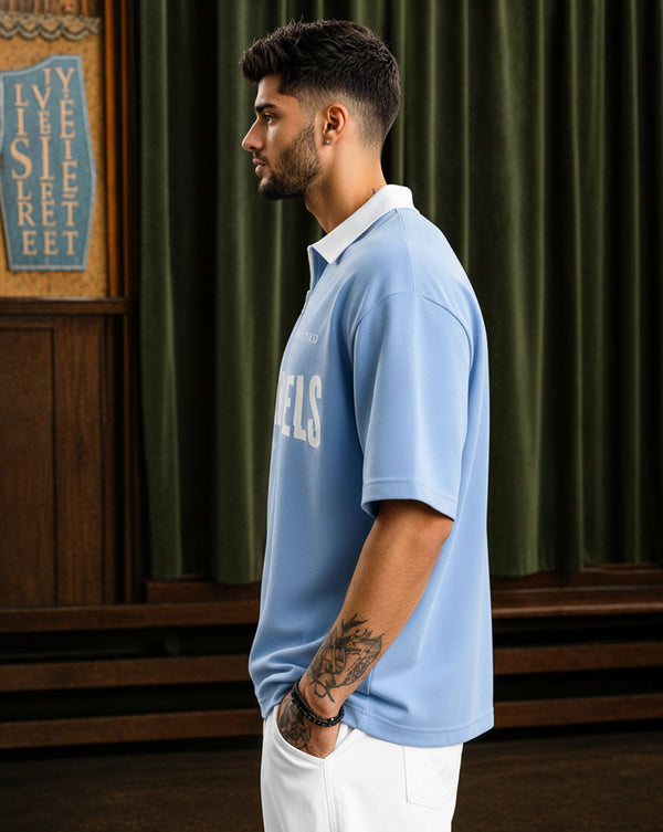 Force Printed Men Polo Neck Light Blue T-Shirt
