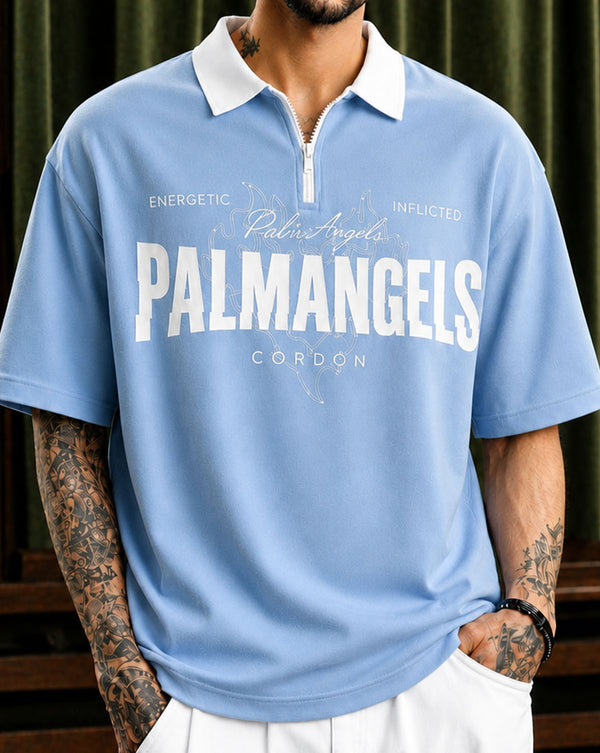 Force Printed Men Polo Neck Light Blue T-Shirt