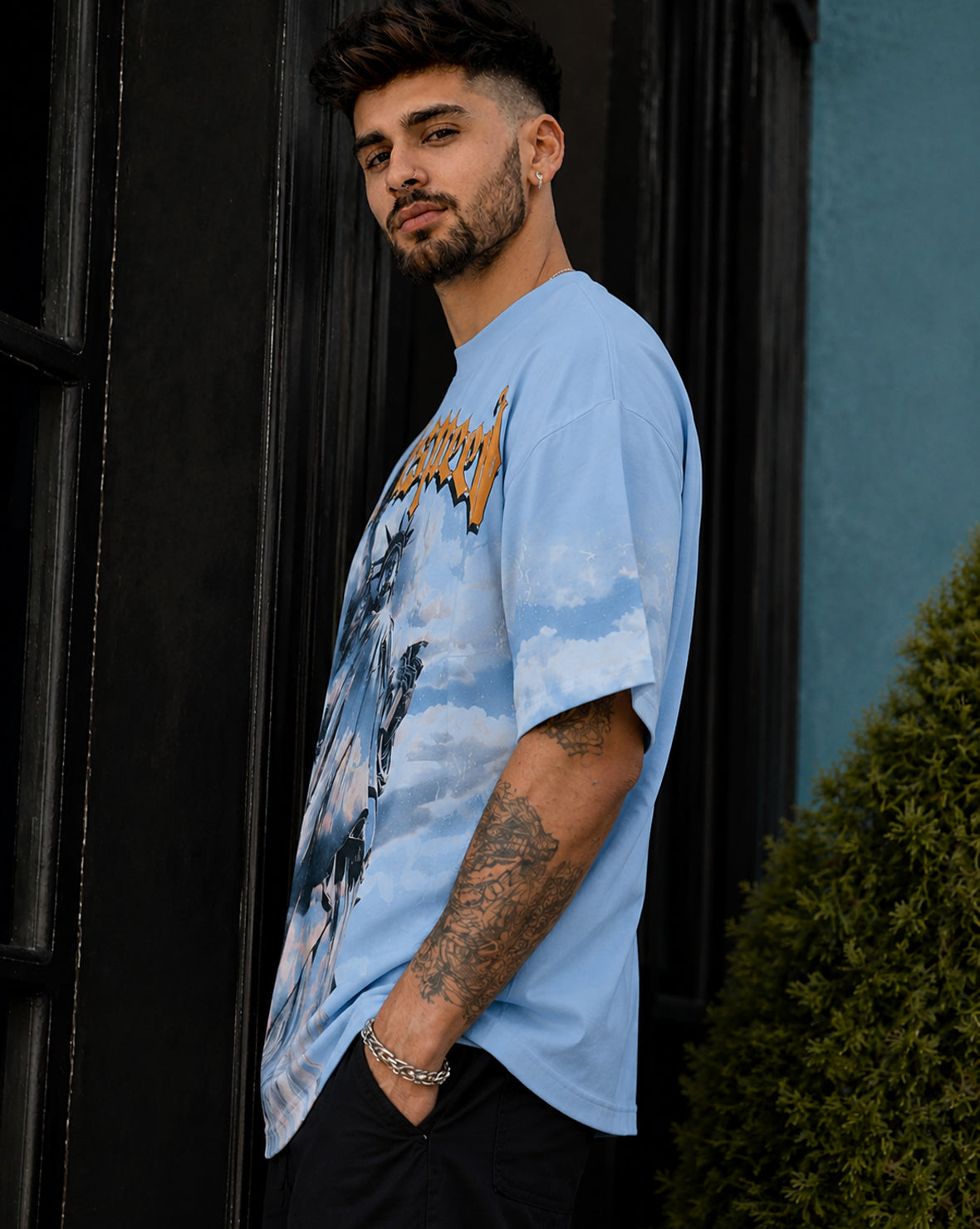 Force Printed Men Round Neck Blue T-Shirt