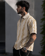 Force Printed Men Polo Neck Beige T-Shirt