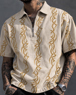 Force Printed Men Polo Neck Beige T-Shirt