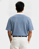 Force Striped Men Polo Neck Blue T-Shirt