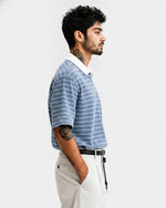 Force Striped Men Polo Neck Blue T-Shirt